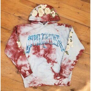 Civil Regime Aqua Marble Rose Hoodie Mens‎ Size Small Tie Dye Embroidered Roses